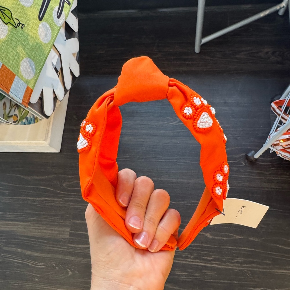 NEW Orange Beaded Pawprint Headband